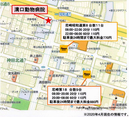 溝口動物病院提携駐車場地図